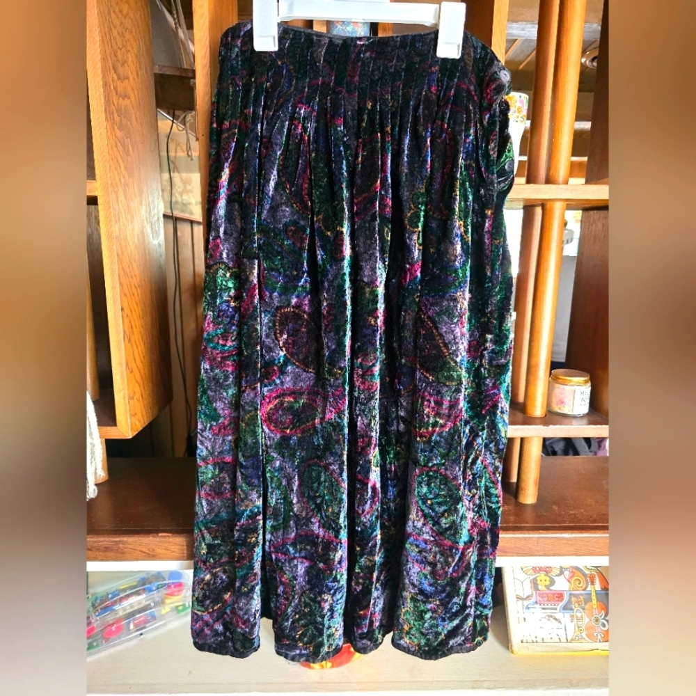 Phool Vintage Elegant Multicolor Velvet Skirt Small